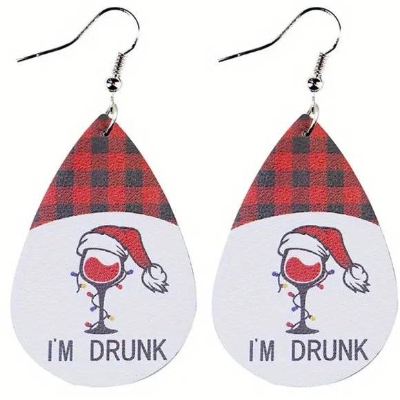3/$12~I'm Drunk Christmas/New Year's Eve Wine Glass Earrings - Picture 1 of 2